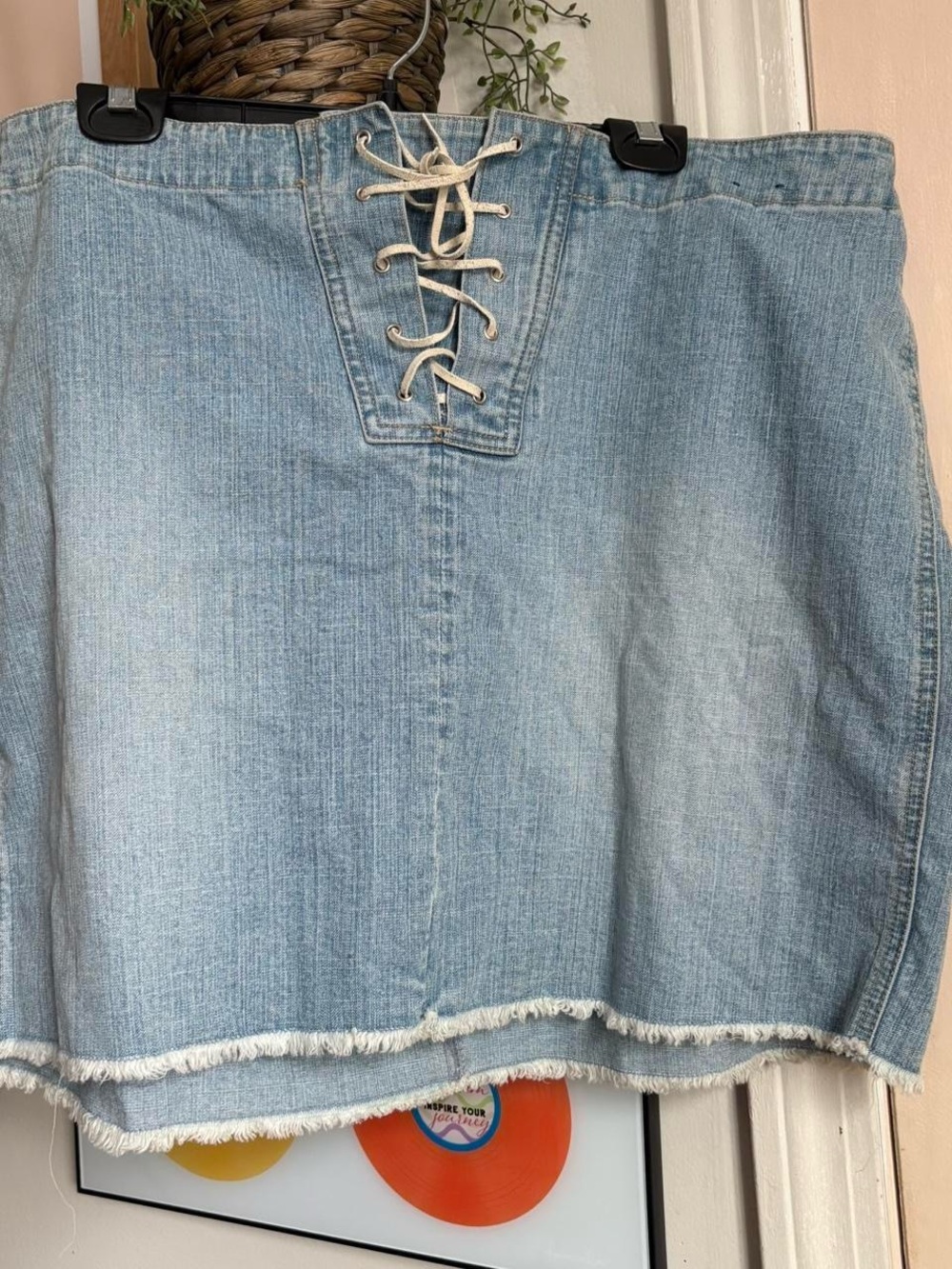 Venezia Light Blue Denim Lace-Up Mini Skirt